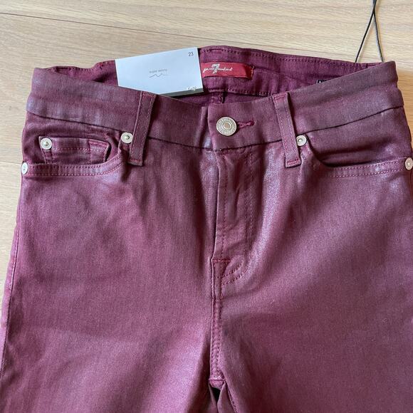 7 For all Mankind NWT  High-Waist Ankle Skinny Coated Jeans in Merlot // 23 - Picture 7 of 12